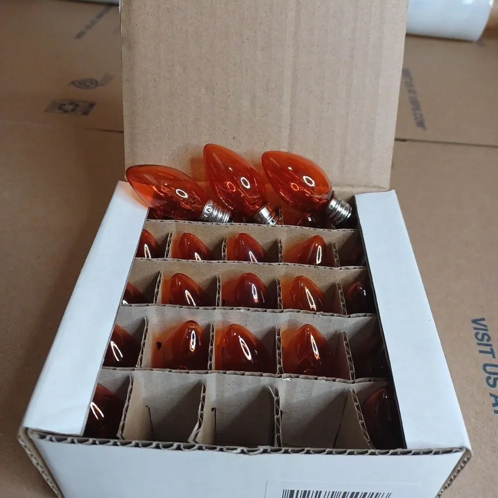 C7 5W Amber Box of 25 Replacement Bulbs Transparent 130v NOS Light Outdoor Craft